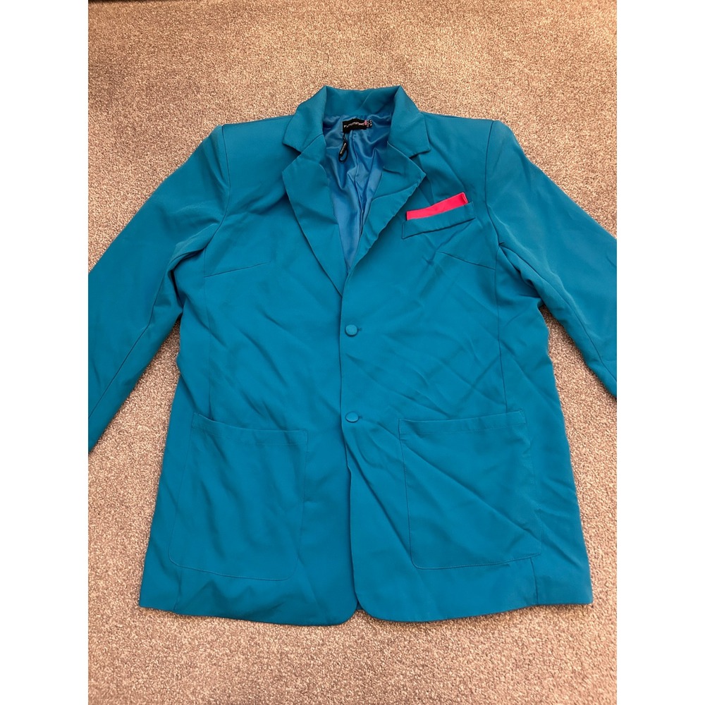 PrettyLittleThing Blazer Womens Size 6 Blue Like New Pink Contrast Pocket Detail